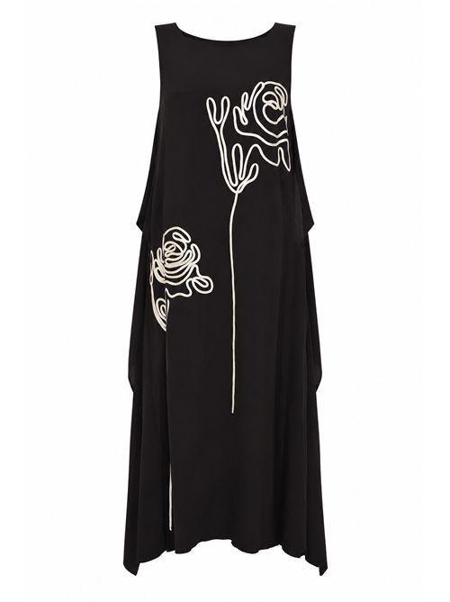 Abito midi Libby in drap di viscosa stretch con ricamo rose Liviana Conti | F6SS24W18-0
